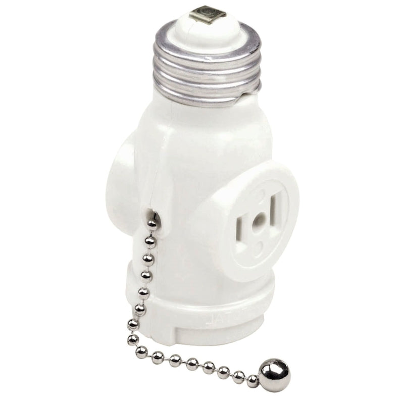 LEVITON - Leviton Plastic Medium Base Pull Chain Socket w/Outlet 1 pk