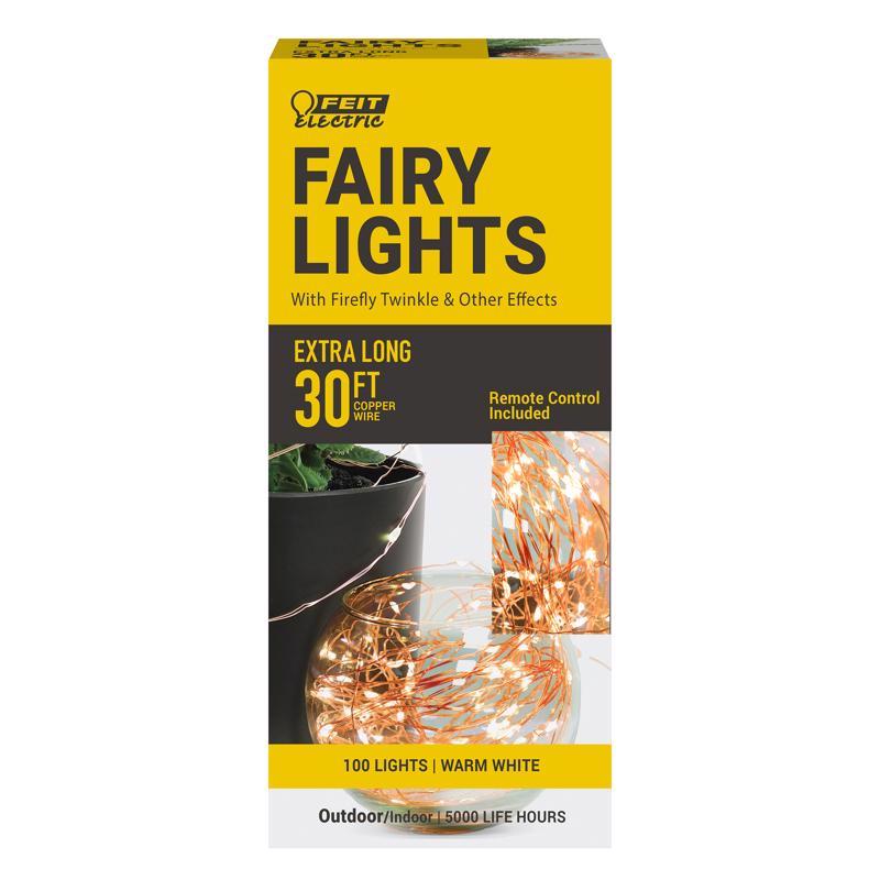 FEIT - Feit String Lights LED Fairy String Lights White 30 ft. 100 lights [FY30-100/WW/CPR]