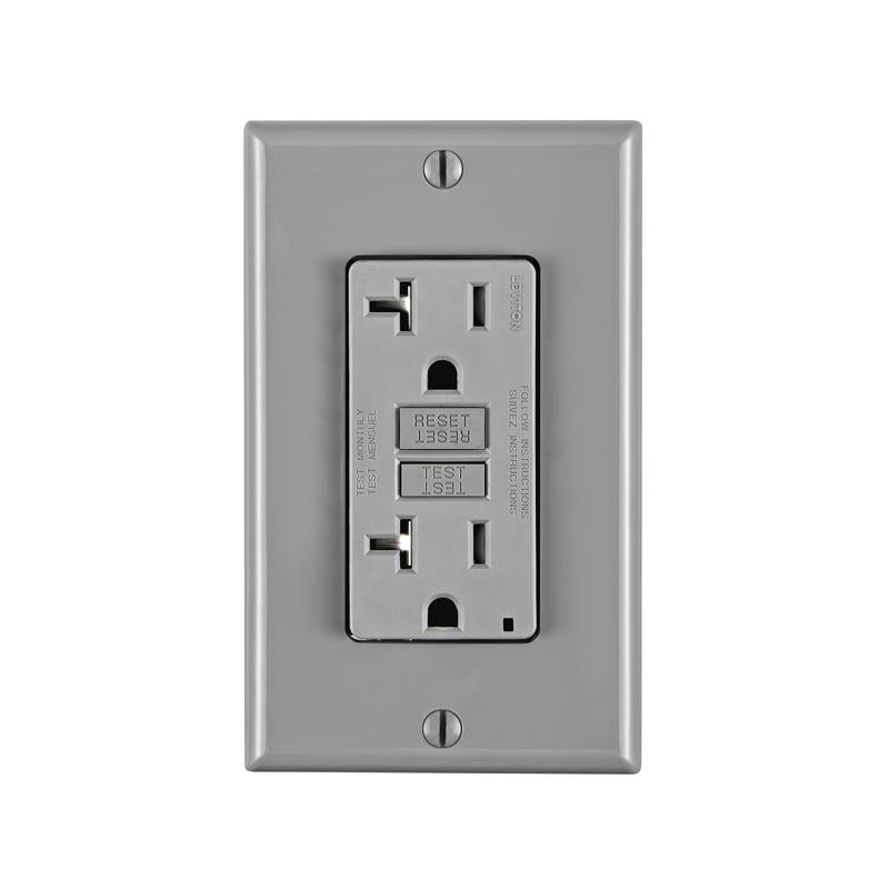 LEVITON - Leviton 20 amps 125 V Standard/Duplex Gray GFCI Outlet 5-20R 1 pk