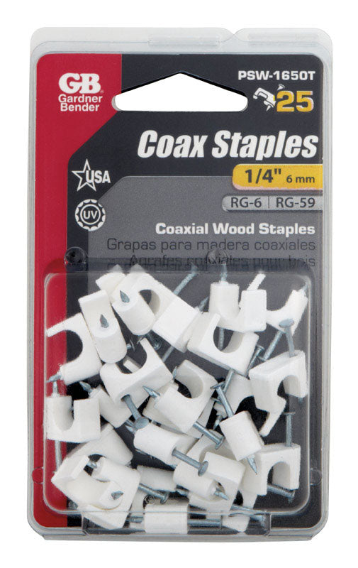 GARDNER BENDER - Gardner Bender 1/4 in. W Plastic Insulated Coaxial Staple 25 pk [PSW-1650T]