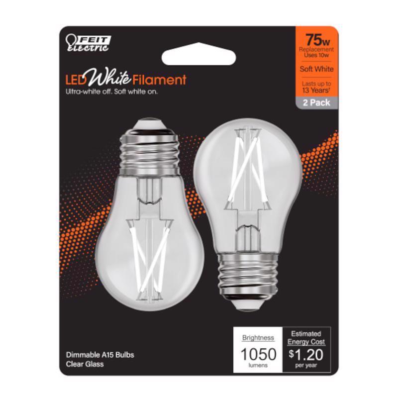 FEIT - Feit White Filament A15 E26 (Medium) Filament LED Bulb Soft White 75 Watt Equivalence 2 pk