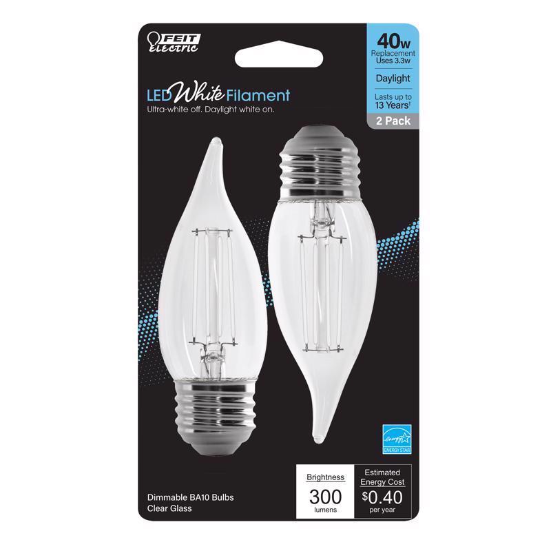 FEIT - Feit White Filament BA10 E26 (Medium) Filament LED Bulb Daylight 40 Watt Equivalence 2 pk