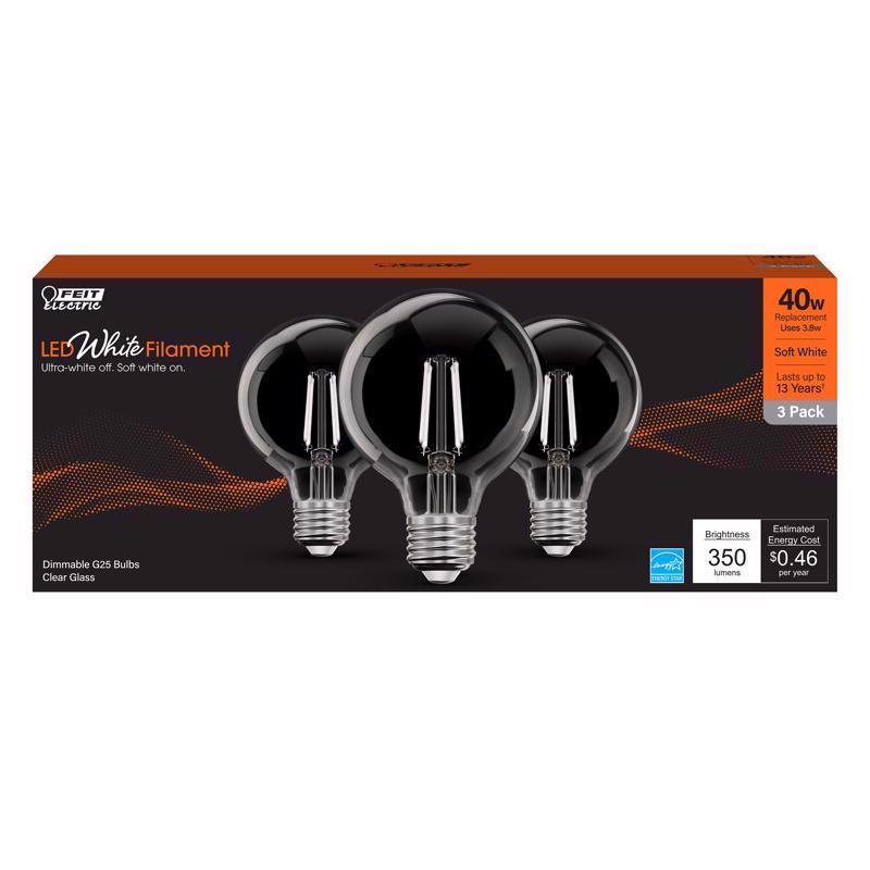 FEIT - Feit White Filament G25 E26 (Medium) Filament LED Bulb Soft White 40 Watt Equivalence 3 pk