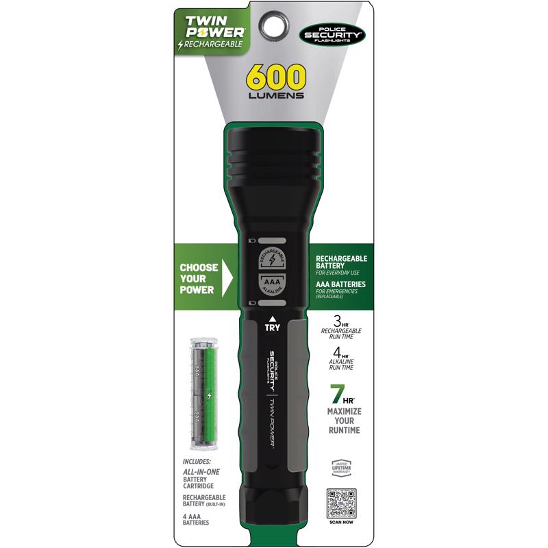 POLICE SECURITY - Police Security Twin Power 600 lm Black LED Flashlight AAA Battery