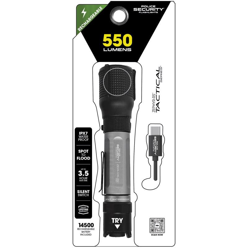 POLICE SECURITY - Police Security Zephyr-RS Tactical 550 lm Black/Gray LED Flashlight 14500 Battery