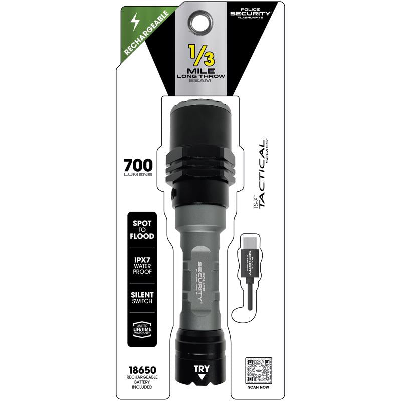 POLICE SECURITY - Police Security Tactical 700 lm Black/Gray LED Flashlight 18650 Battery