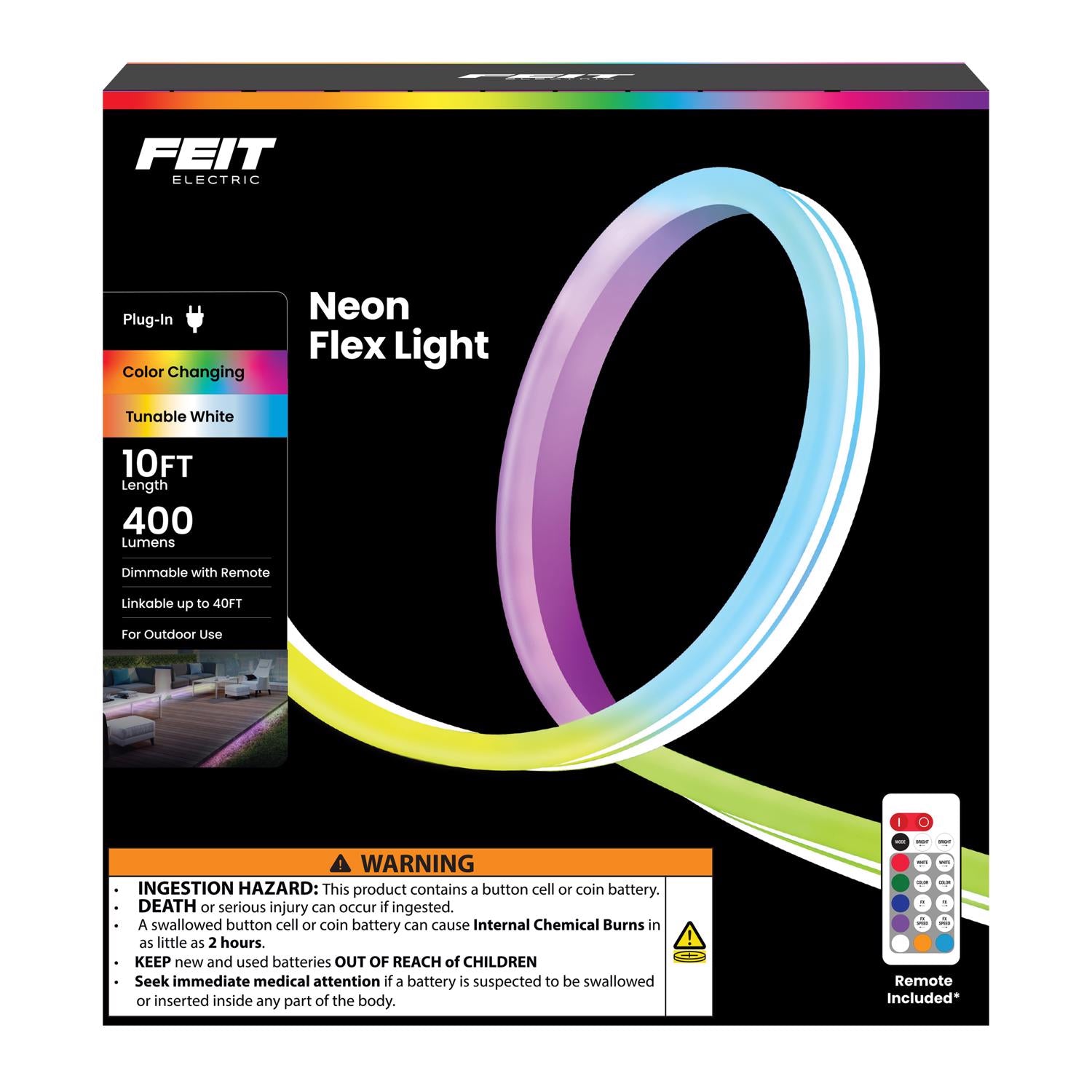 Feit 10 ft. L Color Changing Plug-In LED Rope Lights 1 pk