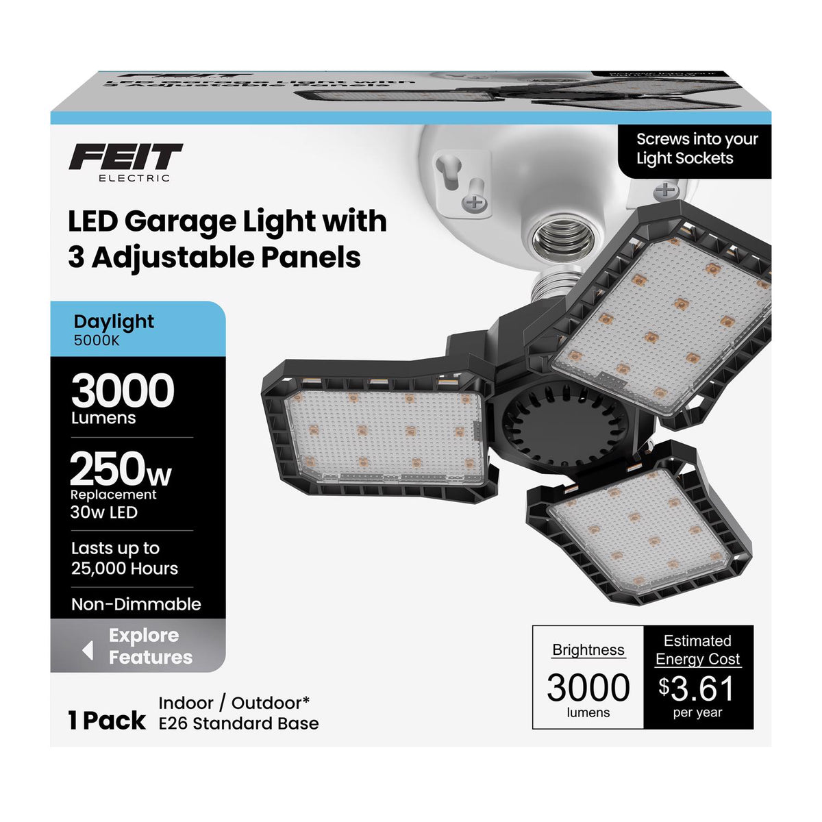 Feit ED28 E26 (Medium) LED Garage Bulb Daylight 250 Watt Equivalence 1 pk - Case of 15