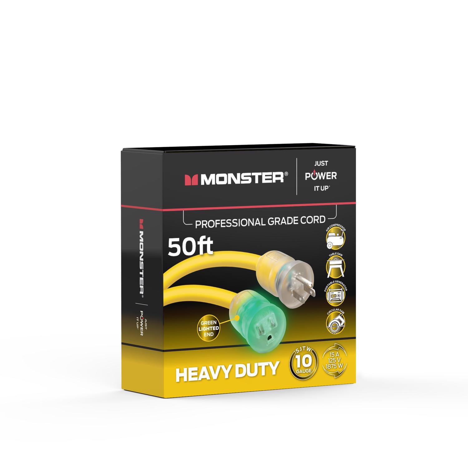 Monster Just Power It Up Outdoor 50 ft. L Yellow Extension Cord 10/3 SJTW - Case of 2