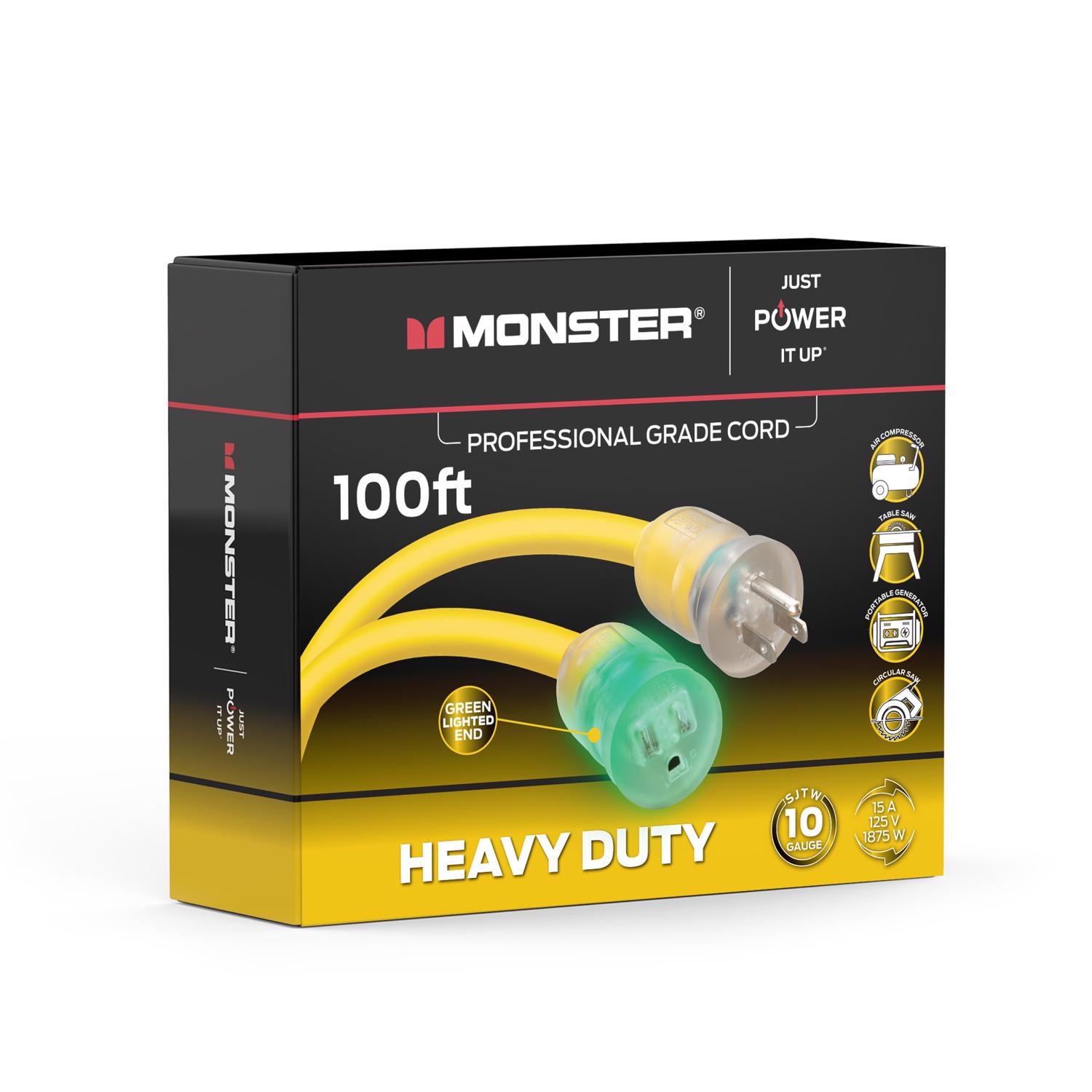 Monster Just Power It Up Outdoor 100 ft. L Yellow Extension Cord 10/3 SJTW - Case of 2