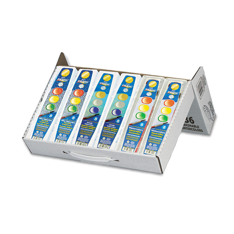 Prang - Semi-Moist Washable Watercolor Classic, Glitter and Metallic Master Pack, 8 Assorted Colors, Palette Tray, 36 Sets/Carton