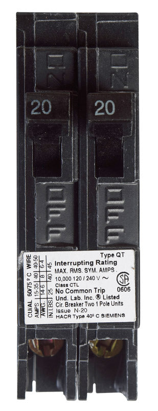 SIEMENS - Siemens 20/20 amps Tandem Single Pole Circuit Breaker