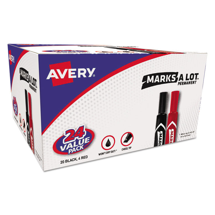 Avery - MARKS A LOT Regular Desk-Style Permanent Marker Value Pack, Broad Chisel Tip, Assorted Colors, 24/Pack (98187)