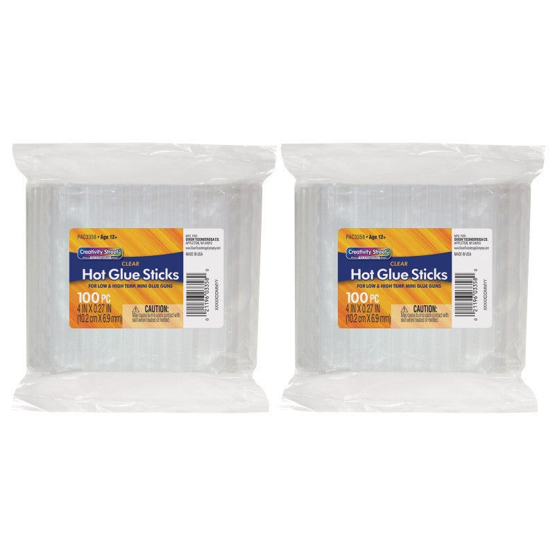 CREATIVITY STREET - Hot Glue Sticks Classroom Pack, Clear, 4" x 0.27", 100 Pieces Per Pack, 2 Packs