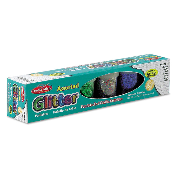 Creative Arts - Charles Leonard Glitter Set, Assorted, 0.75 oz Shaker-Top Jar, 6/Set