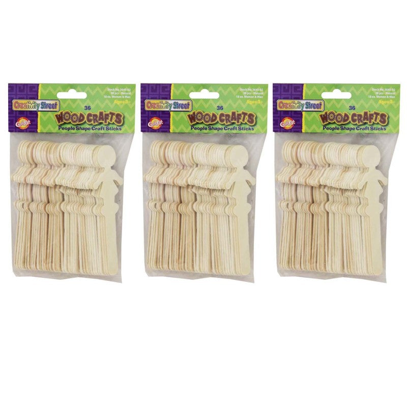 CREATIVITY STREET - Natural Wood Craft Sticks, People, 5.5" Tall, 36 Per Pack, 3 Packs