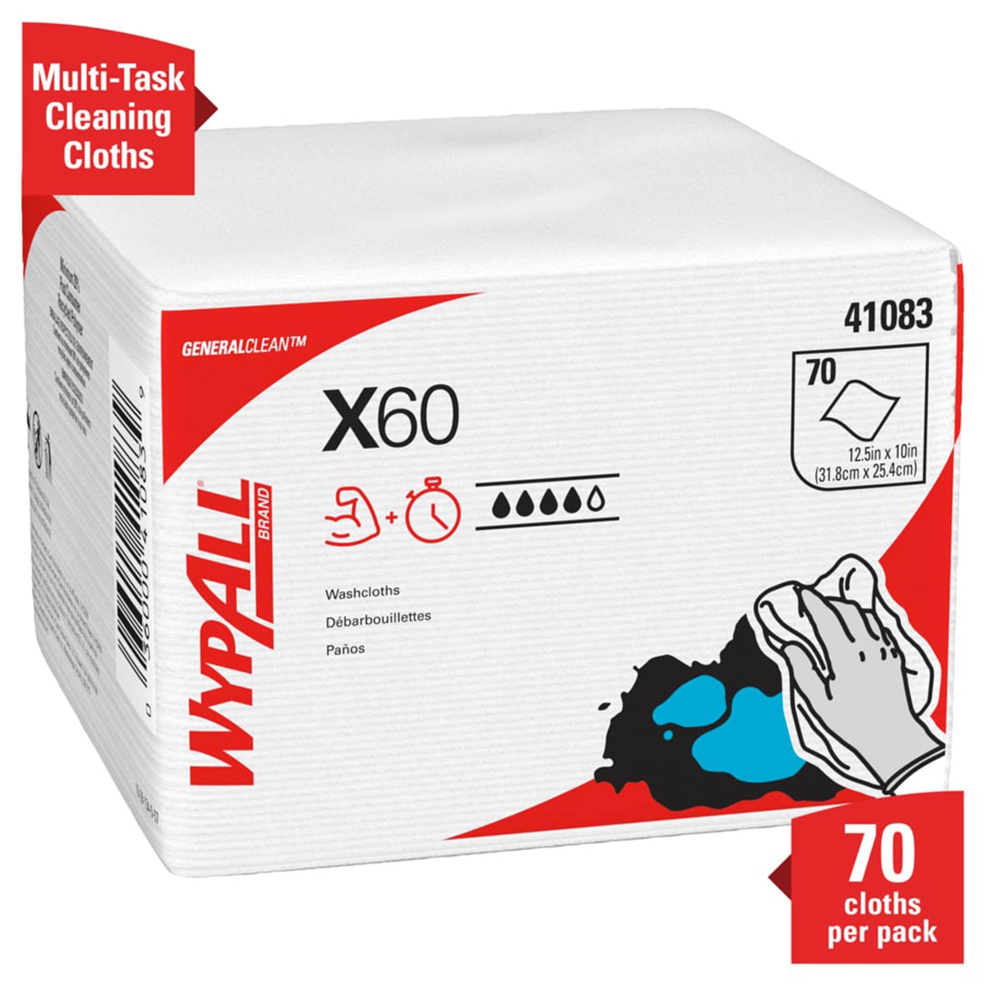 Kimberly Clark - Task Wipe WypAll® X60 Light Duty 70 Count Poly Pack 10 X 12-1/2 Inch NonSterile Disposable [1/PK]