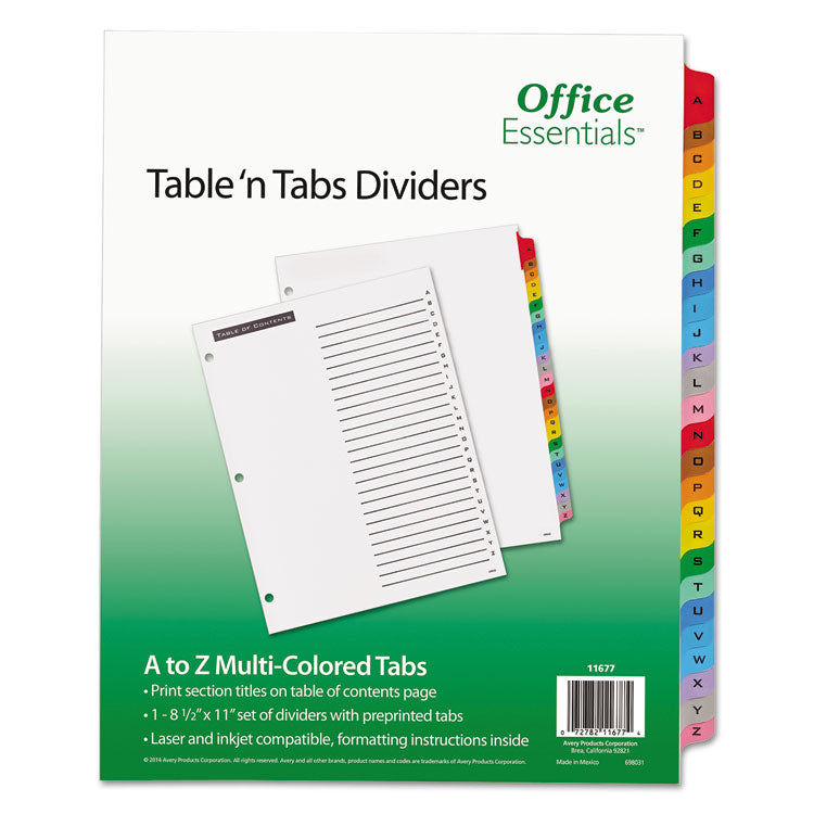 Office Essentials - Table 'n Tabs Dividers, 26-Tab, A to Z, 11 x 8.5, White, 1 Set (5136171)