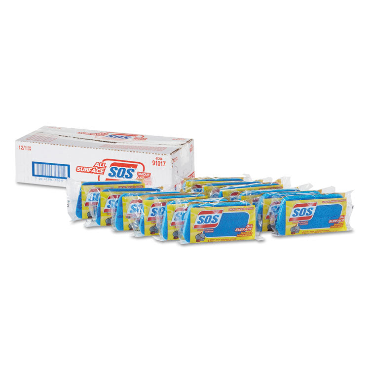 S.O.S. - All Surface Scrubber Sponge, 2.5 x 4.5, 0.9" Thick, Dark Blue, 12/Carton