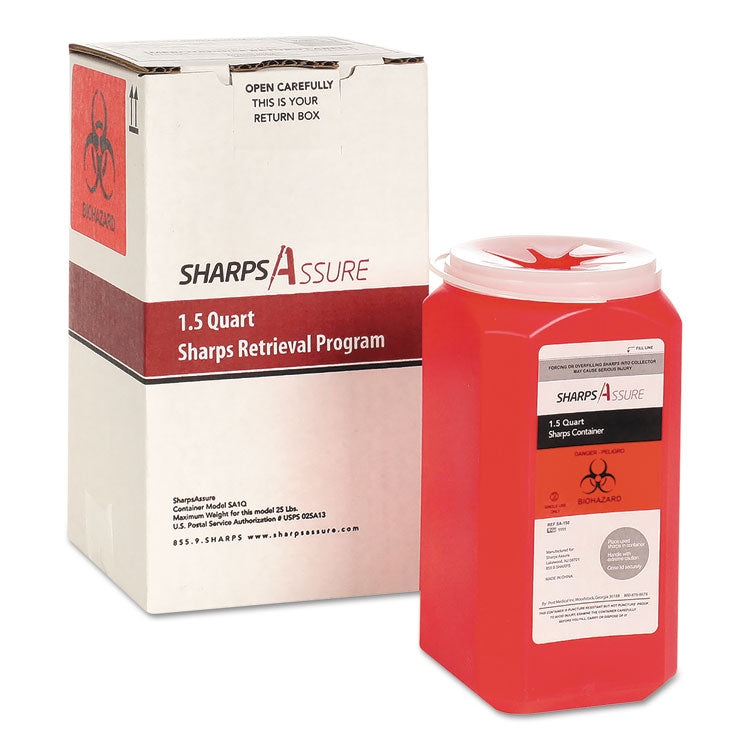 Sharps Assure - Sharps Retrieval Program Containers, 1.5 qt, Plastic, Red