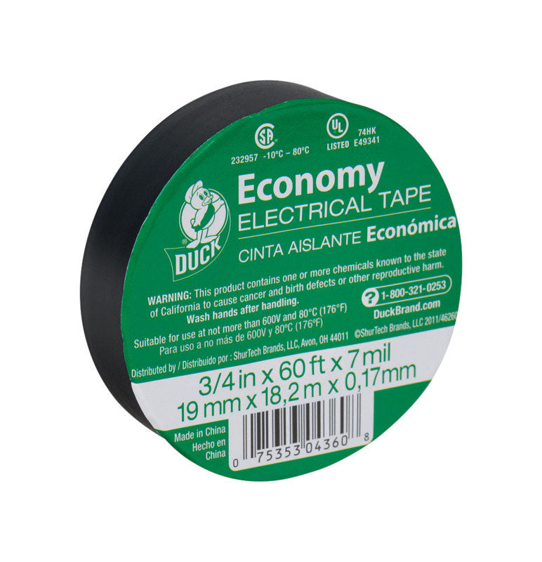 MANCO - Duck Economy Grade 3/4 in. W X 60 ft. L Black Vinyl Electrical Tape