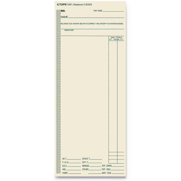 TOPS - Time Clock Cards, Replacement for ATR206/C3000/M-154, One Side, 3.38 x 8.25, 500/Box