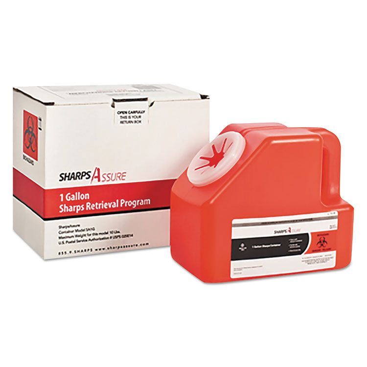Sharps Assure - Sharps Retrieval Program Containers, 1 gal, Cardboard/Plastic, Red