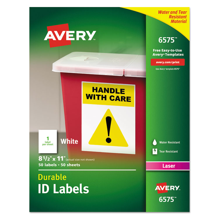 Avery - Durable Permanent ID Labels with TrueBlock Technology, Laser Printers, 8.5 x 11, White, 50/Pack