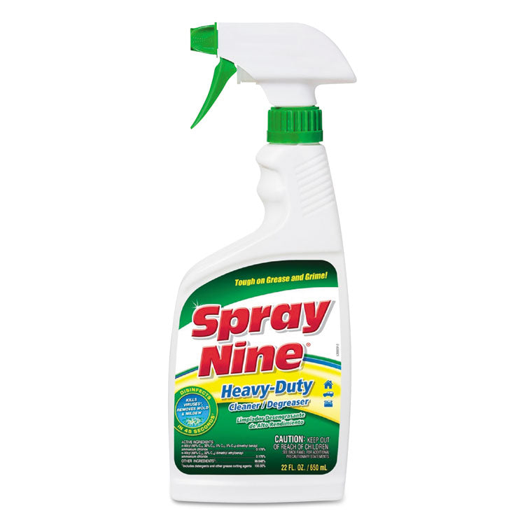 Spray Nine - Heavy Duty Cleaner/Degreaser/Disinfectant, Citrus Scent, 22 oz Trigger Spray Bottle, 12/Carton