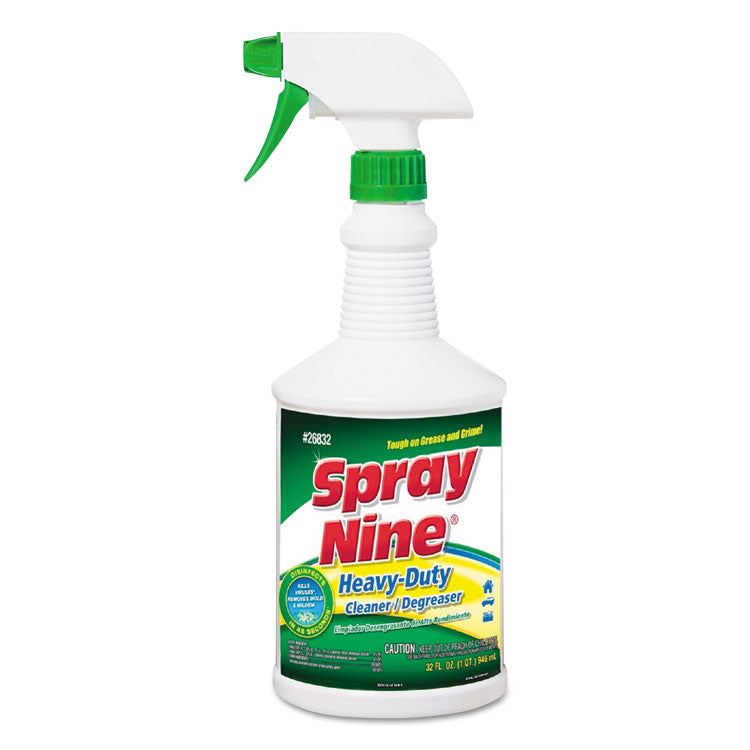 Spray Nine - Heavy Duty Cleaner/Degreaser/Disinfectant, Citrus Scent, 32 oz, Trigger Spray Bottle, 12/Carton