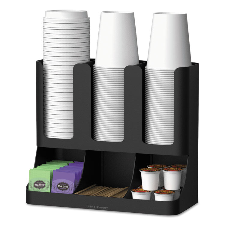 Mind Reader - Flume Six-Section Upright Coffee Condiment/Cup Organizer, 11.5 x 6.5 x 15, Black