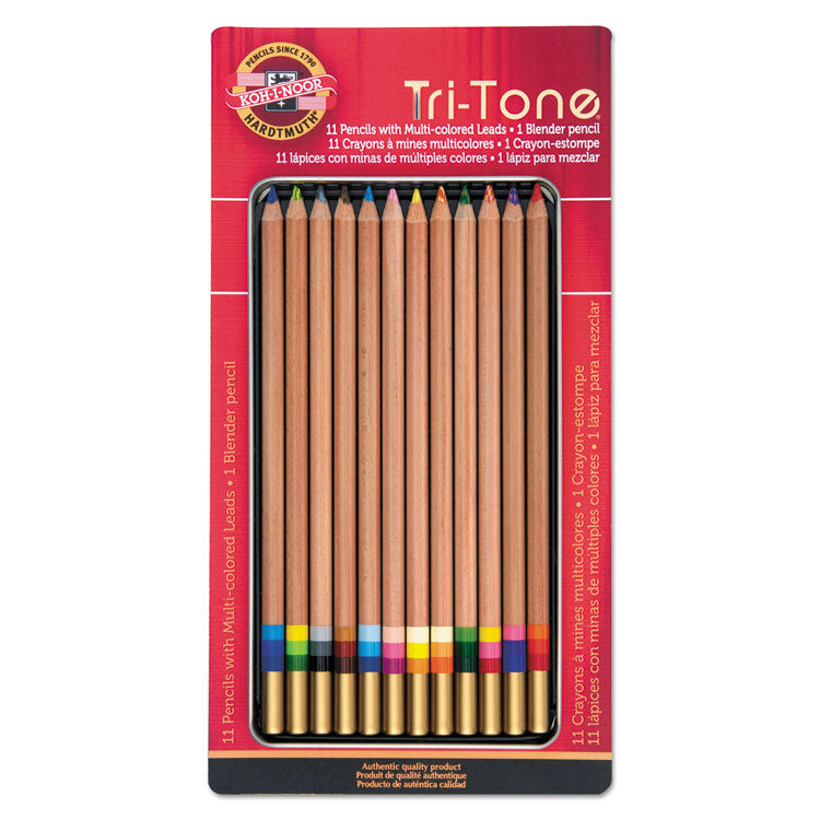 Koh-I-Noor - Tri-Tone Color Pencils, 3.8 mm, Assorted Tri-Tone Lead Colors, Tan Barrel, Dozen