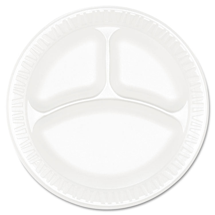Dart - Concorde Foam Plate, 3-Compartment, 9" dia, White, 125/Pack, 4 Packs/Carton