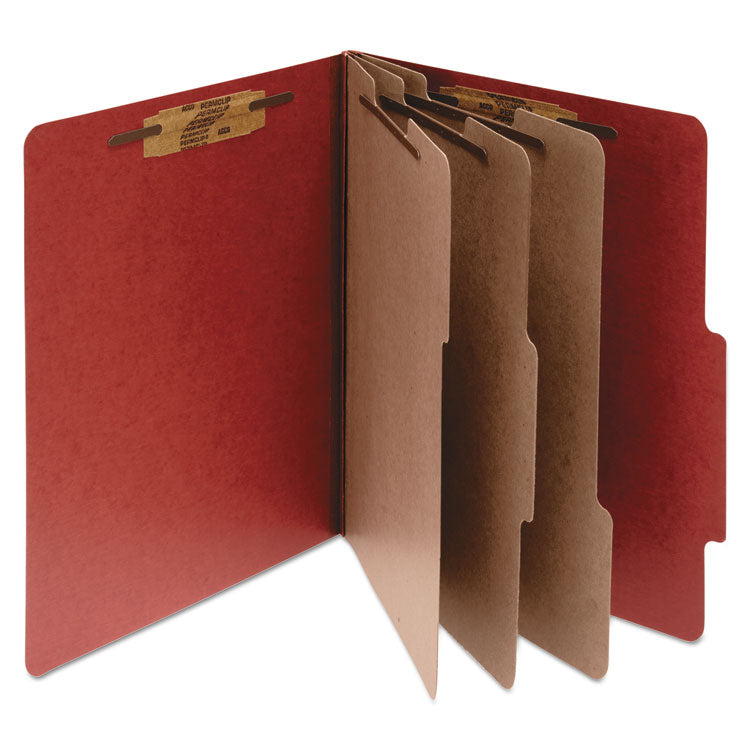 ACCO - Pressboard Classification Folders, 3 Dividers, Legal Size, Earth Red, 10/Box