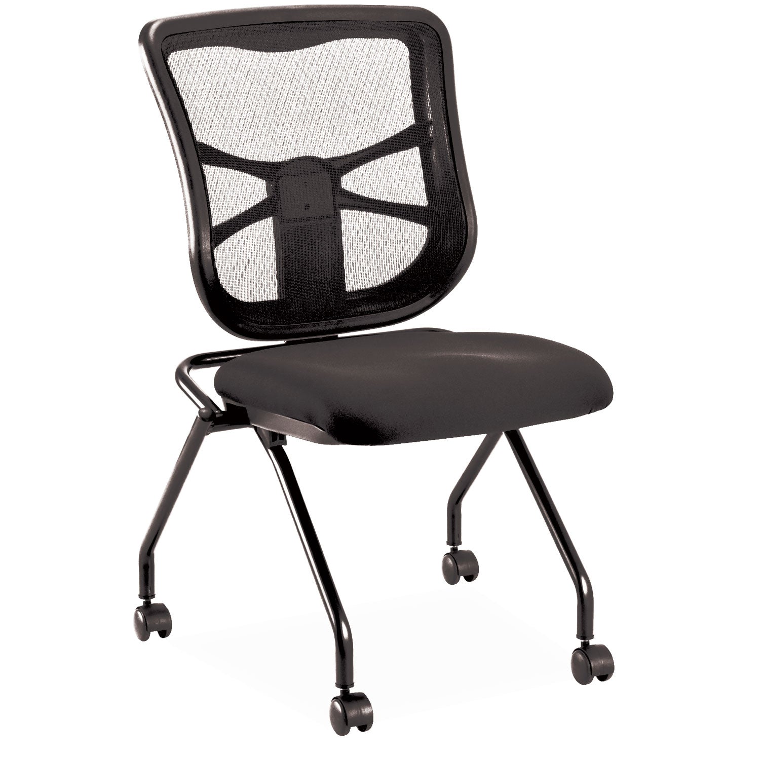 Alera Elusion Mesh Nesting Chairs, Supports Up to 275 lb, 18.1" Seat Height, Black Seat, Black Back, Black Base, 2/Carton
