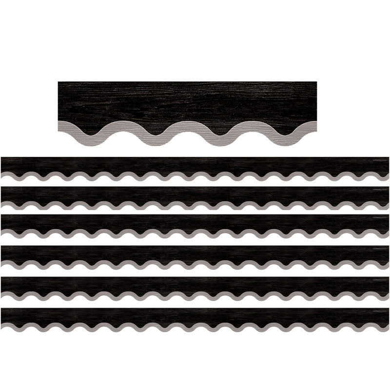 TEACHER CREATED RESOURCES - Modern Farmhouse Black with Gray Scalloped Border Trim, 35 Feet, 6 Packs