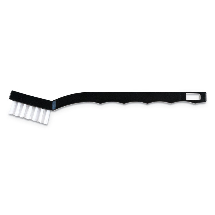 Carlisle - Flo-Pac Utility Toothbrush Style Maintenance Brush, White Nylon Bristles, 7.25" Brush, 7" Black Polypropylene Handle