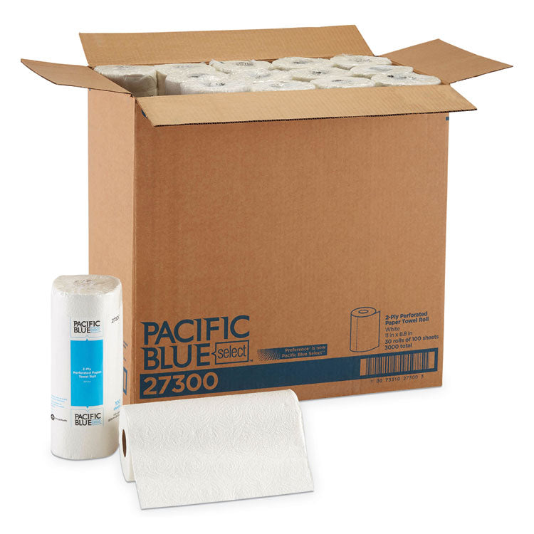 Georgia Pacific Professional - Pacific Blue Select Two-Ply Perforated Paper Kitchen Roll Towels, 2-Ply, 11 x 8.8, White, 100/Roll, 30 Rolls/Carton