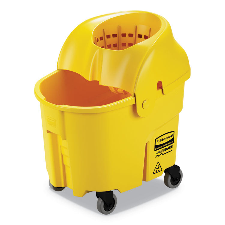 Rubbermaid Commercial - WaveBrake Institution Bucket and Wringer Combos, Down-Press, 35 qt, Plastic, Yellow