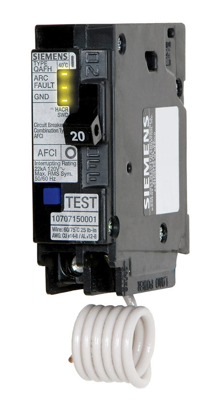 SIEMENS - Siemens 20 amps Arc Fault Single Pole Circuit Breaker