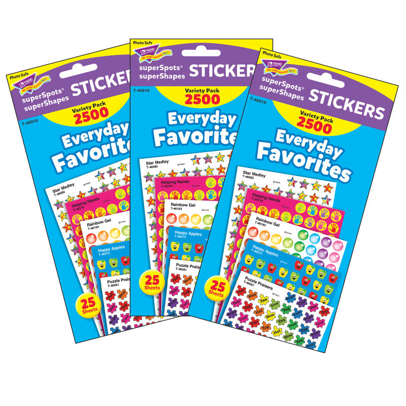 TREND - Everyday Favorites superSpots®/superShapes Variety Pack, 2500 Per Pack, 3 Packs