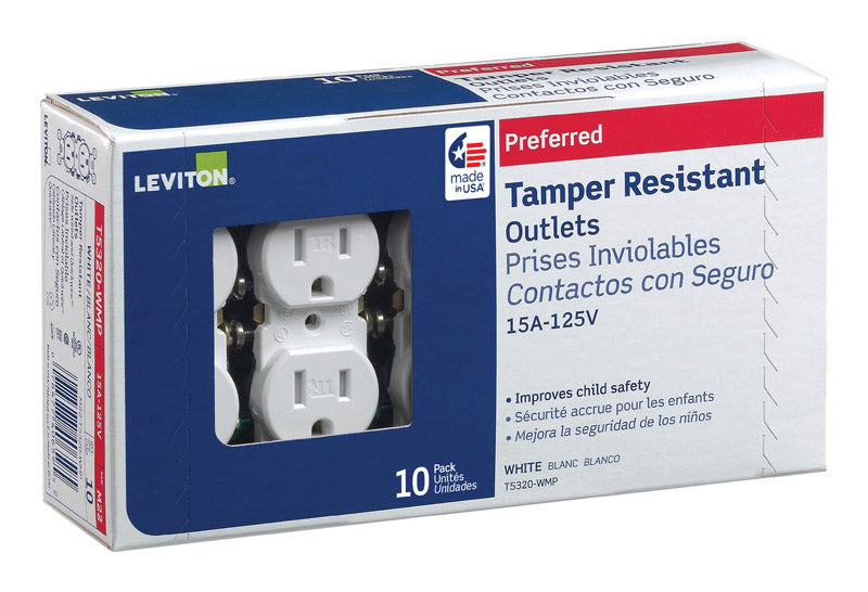 LEVITON MFG. - Leviton 15 amps 125 V Duplex White Outlet 5-15R 10 pk [T5320-WMP]