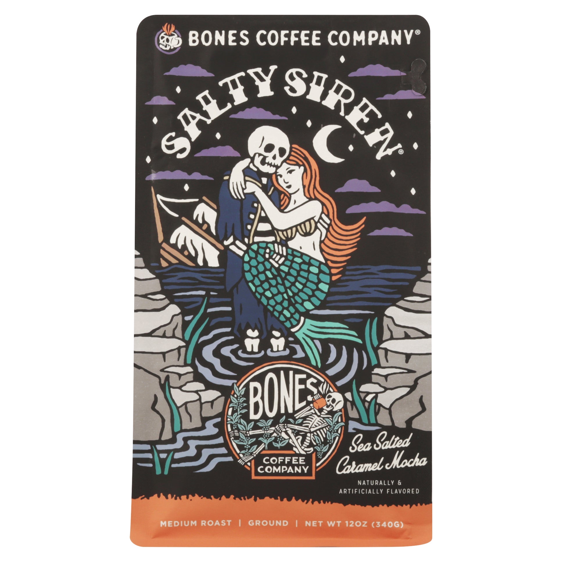 Bones Coffee Company Medium Roast Ground Sea Salted Caramel Mocha Coffee 12 oz - Case of 12