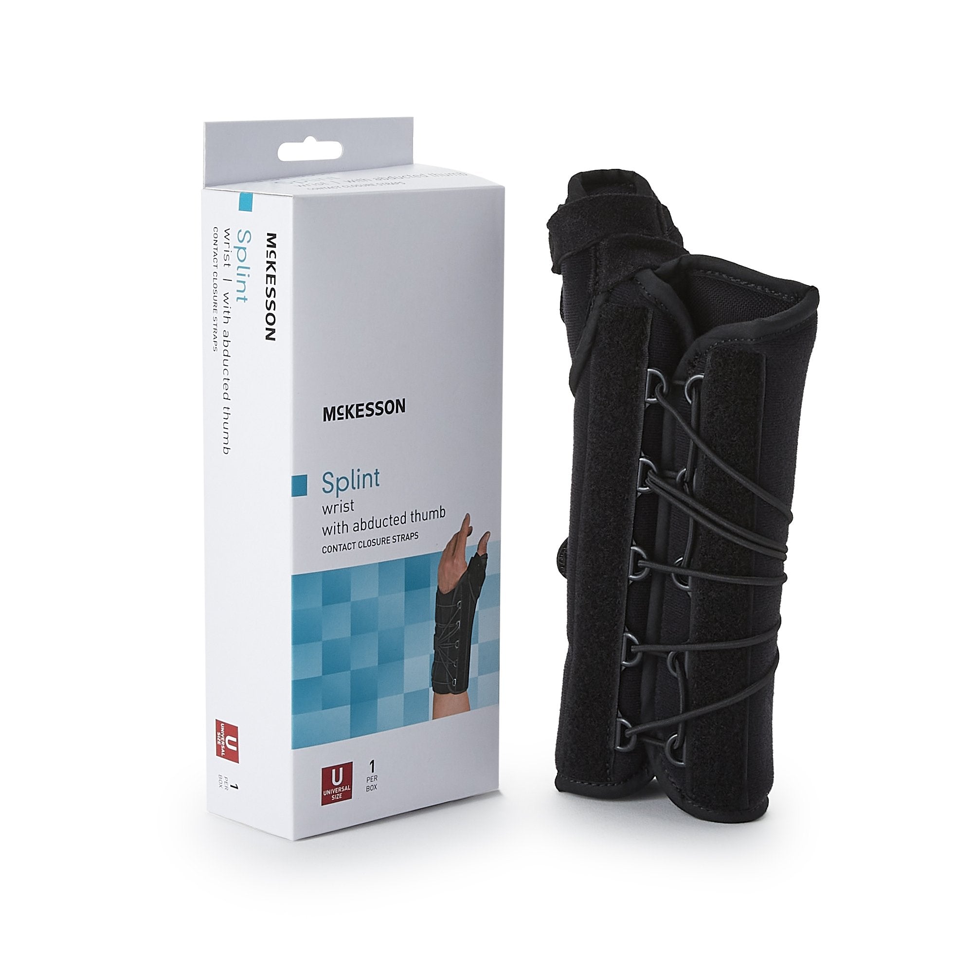 McKesson Brand - Wrist Brace with Thumb Spica McKesson Right Hand Black One Size Fits Most [1/EA]