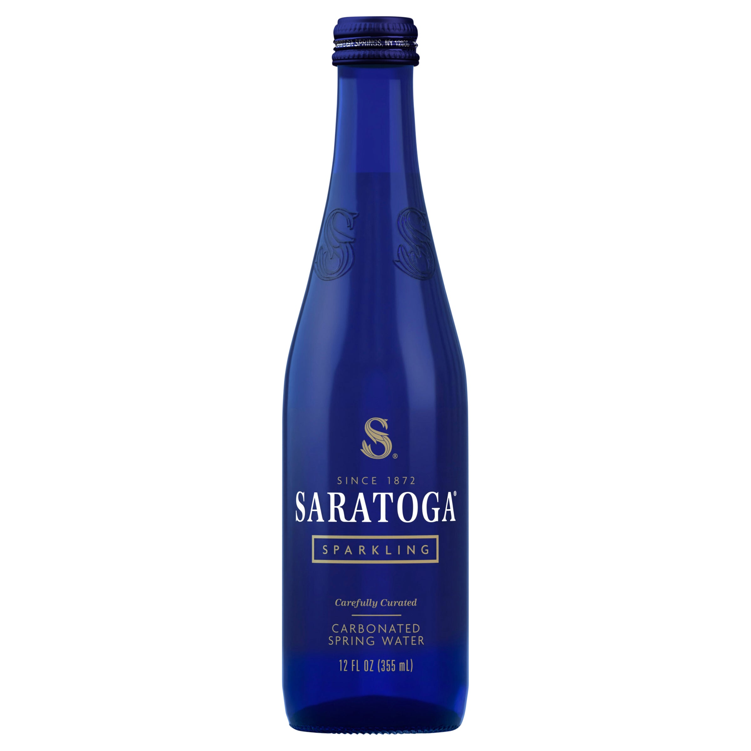 Saratoga Sparkling Spring Water, Glass Water Bottle, 12 Oz - Case of 24