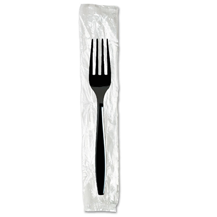 Dixie - Individually Wrapped Heavyweight Forks, Polystyrene, Black, 1,000/Carton