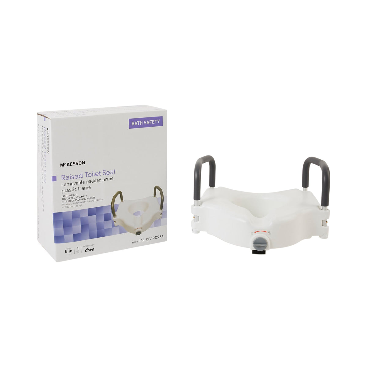 McKesson Brand - Raised Toilet Seat McKesson 5 Inch Height White 300 lbs. Weight Capacity [1/EA]