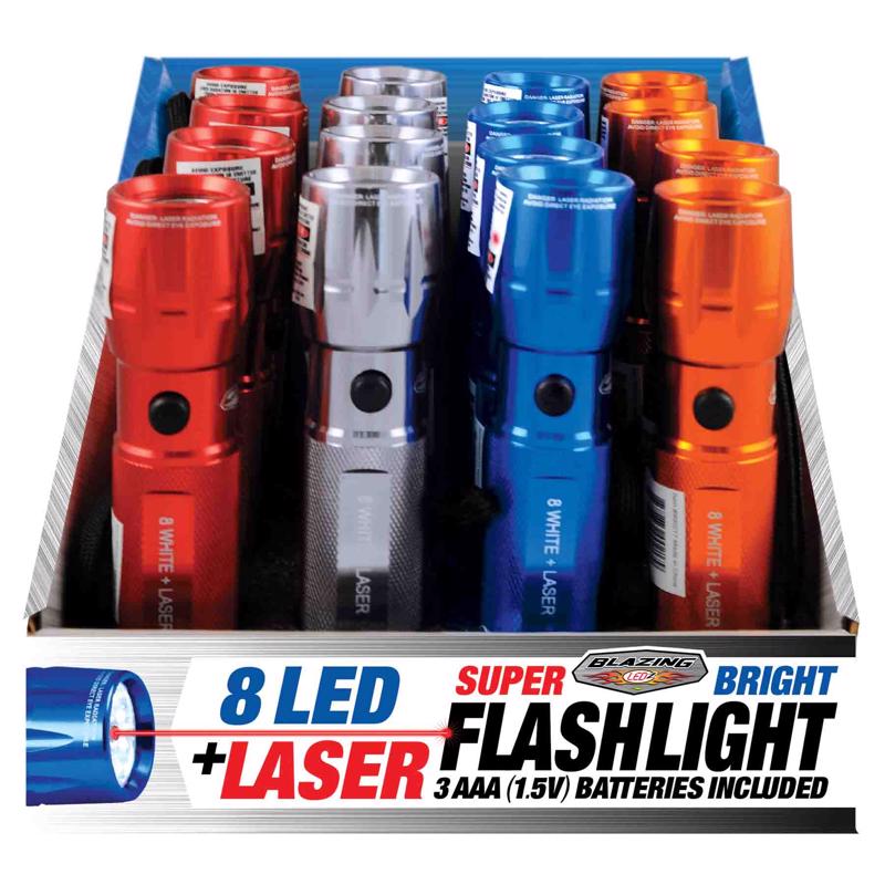 BLAZING LEDZ - Blazing LEDz 8 LED 48 lm Assorted LED Flashlight w/Laser Pointer AAA Battery - Case of 16