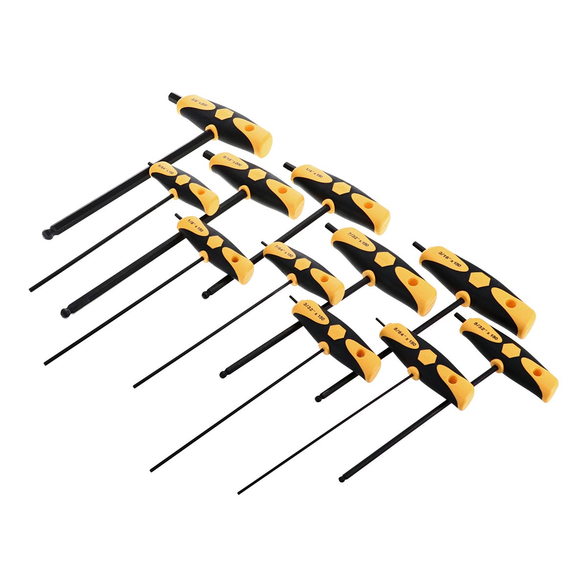 Wiha Soft Grip Dual Drive Ball End SAE Hex T-Handle Inch Black Finish (11 Piece Set)