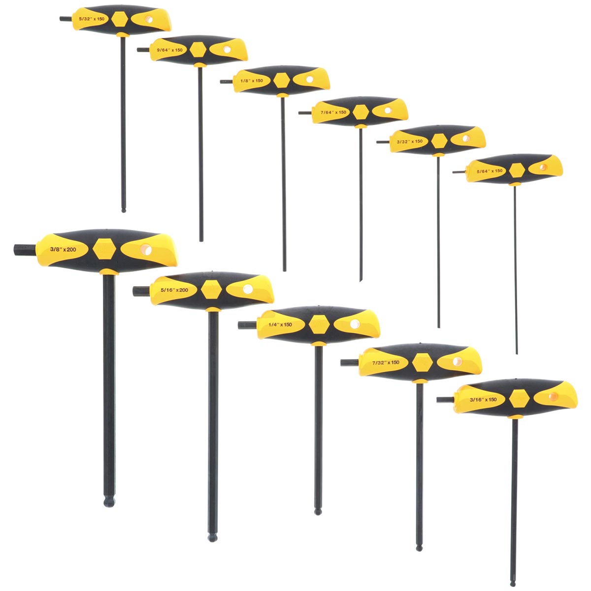 Wiha Soft Grip Dual Drive Ball End SAE Hex T-Handle Inch Black Finish (11 Piece Set)